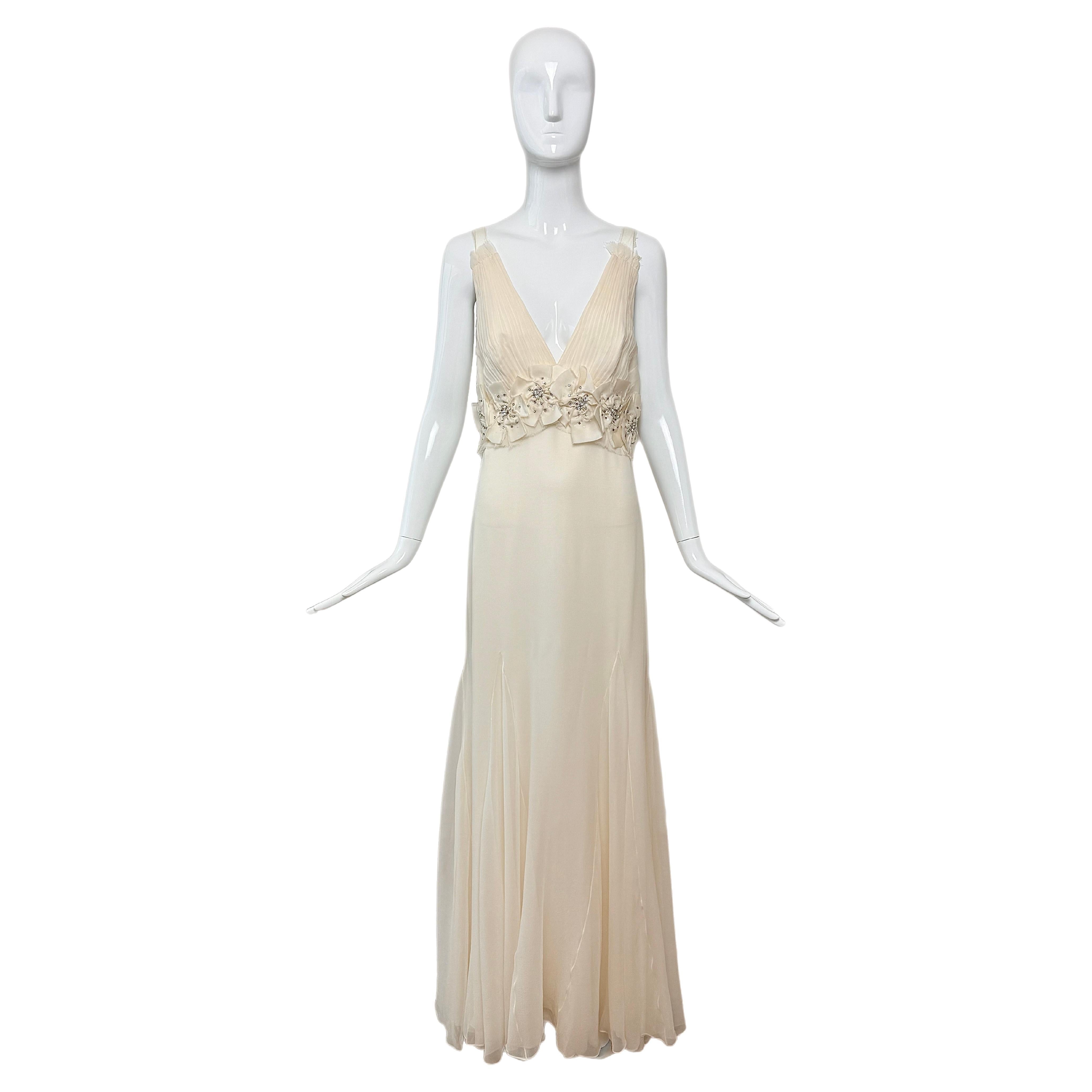 MONIQUE LHUILLIER 2007 Vintage Laufsteg Blumenmotiv Brautkleid Hochzeitskleid