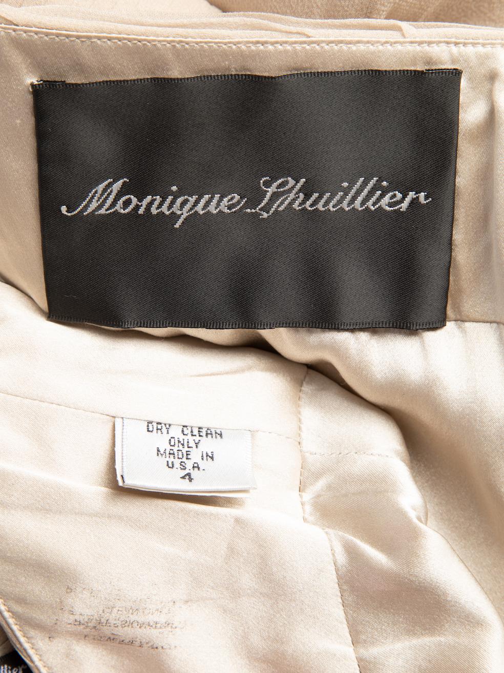 Women's Monique Lhuillier Beige Silk Beaded Halter Neck Long Gown Size S For Sale