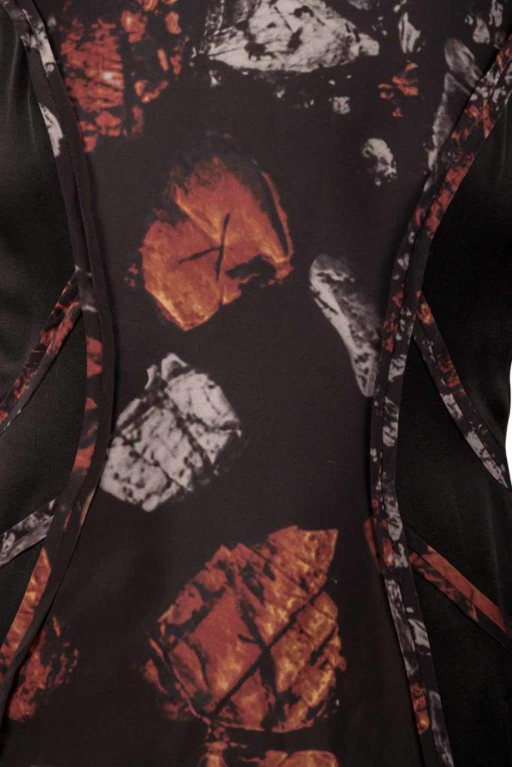 Monique Lhuillier Black Abstract Print Silk Blend Long Sleeve Sheath Dress S 1