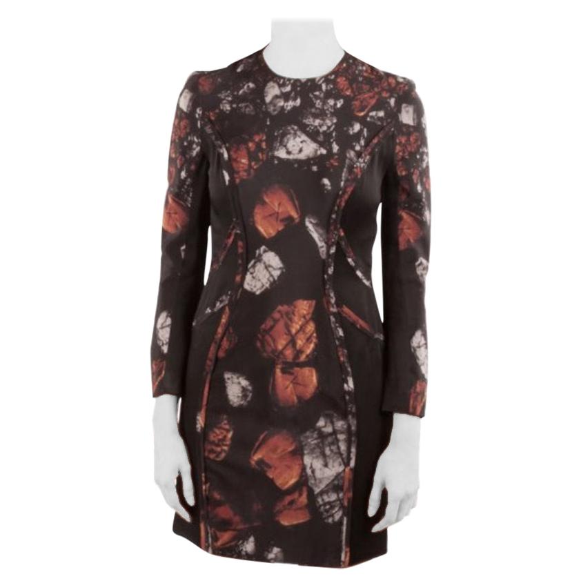 Monique Lhuillier Black Abstract Print Silk Blend Long Sleeve Sheath Dress S