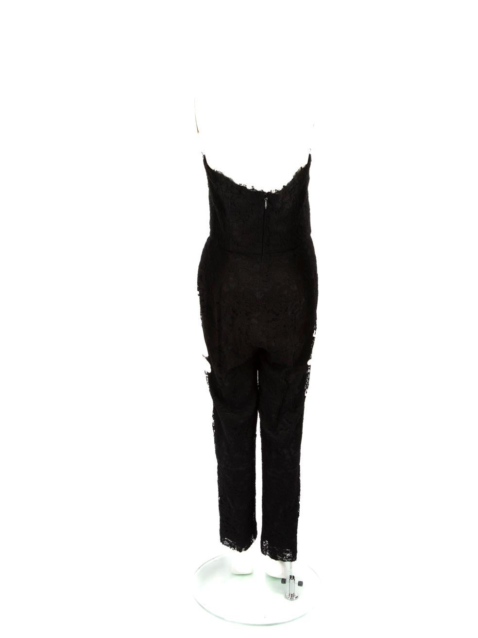 Monique Lhuillier Black Lace Floral Jumpsuit Size XXL In Good Condition In London, GB