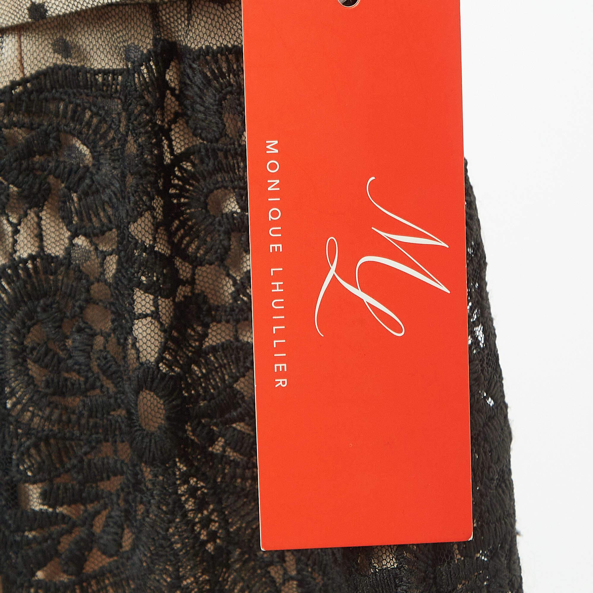 Monique Lhuillier Black Lace Short Sleeve Maxi Dress S For Sale 1