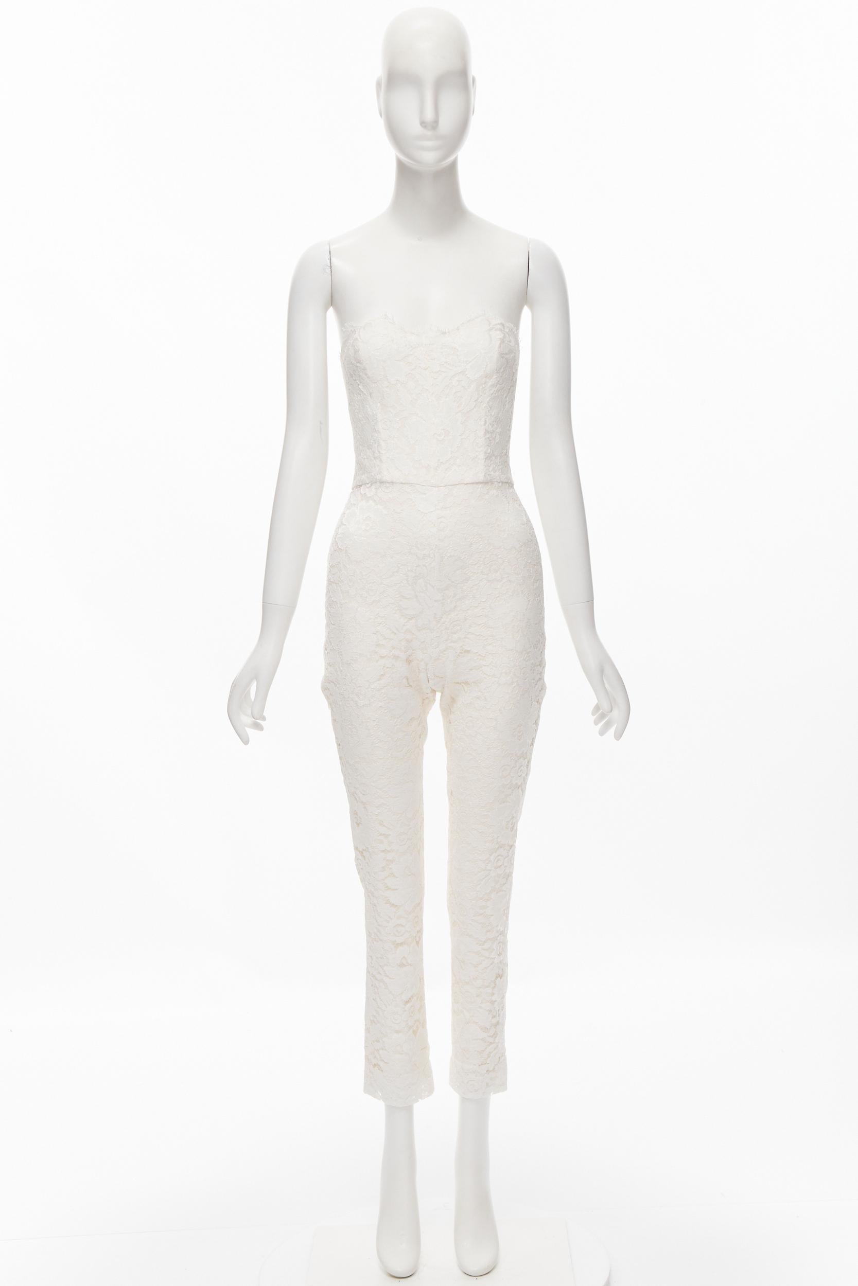 MONIQUE LHUILLIER Collection Bridal white lace boned corset jumpsuit US0 XS 2