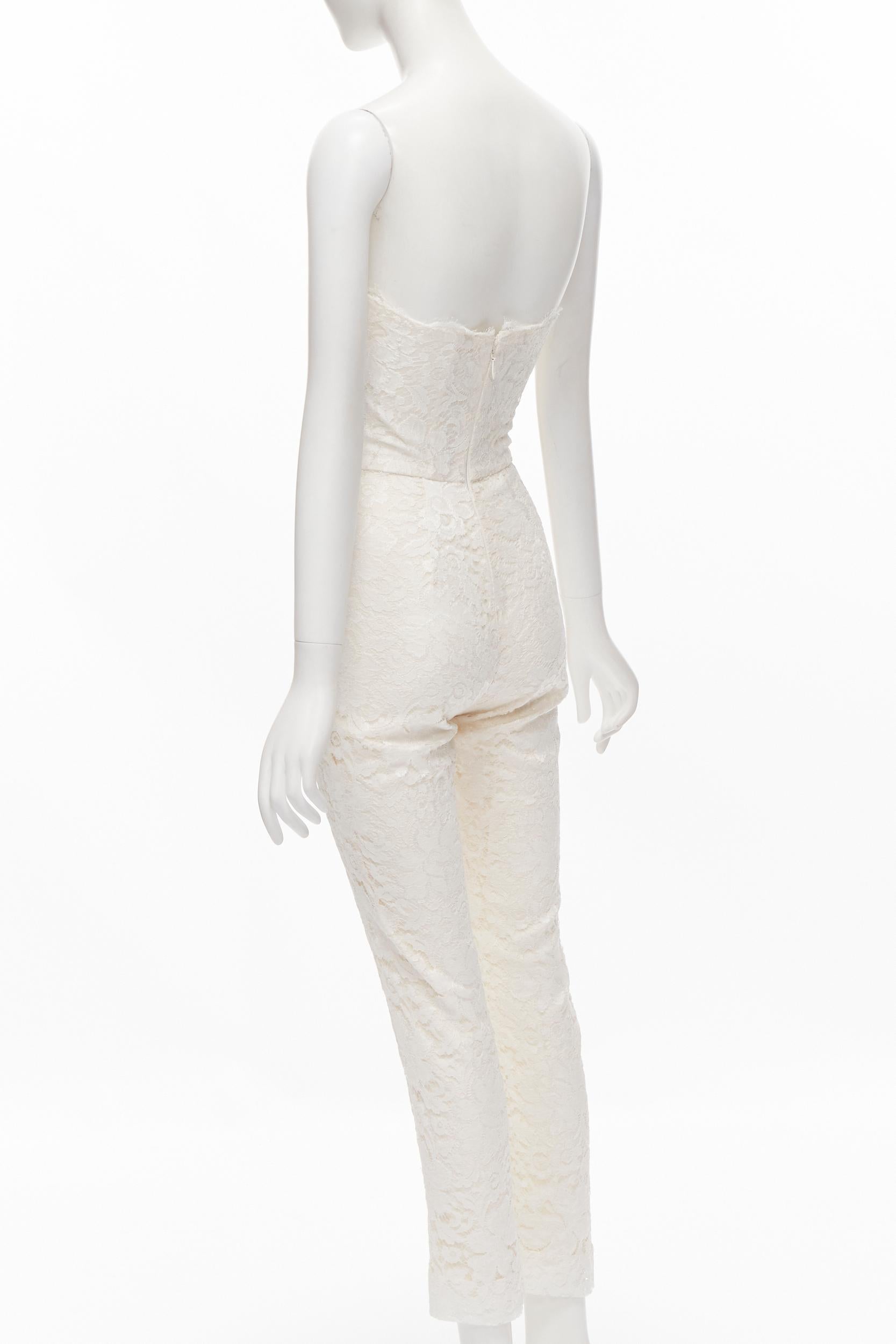 Gray MONIQUE LHUILLIER Collection Bridal white lace boned corset jumpsuit US0 XS