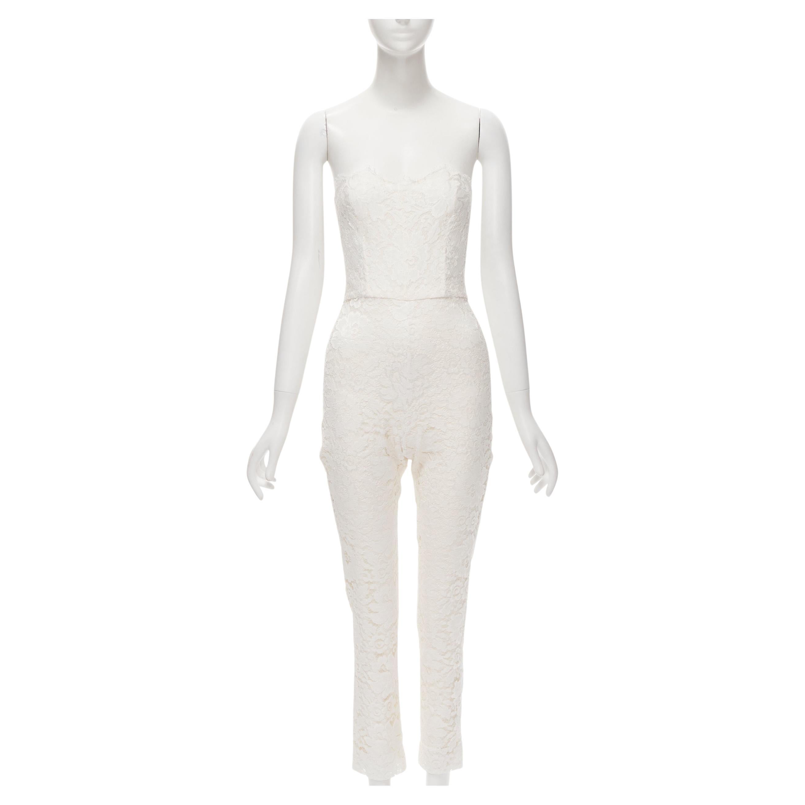 MONIQUE LHUILLIER Collection Bridal white lace boned corset jumpsuit US0 XS