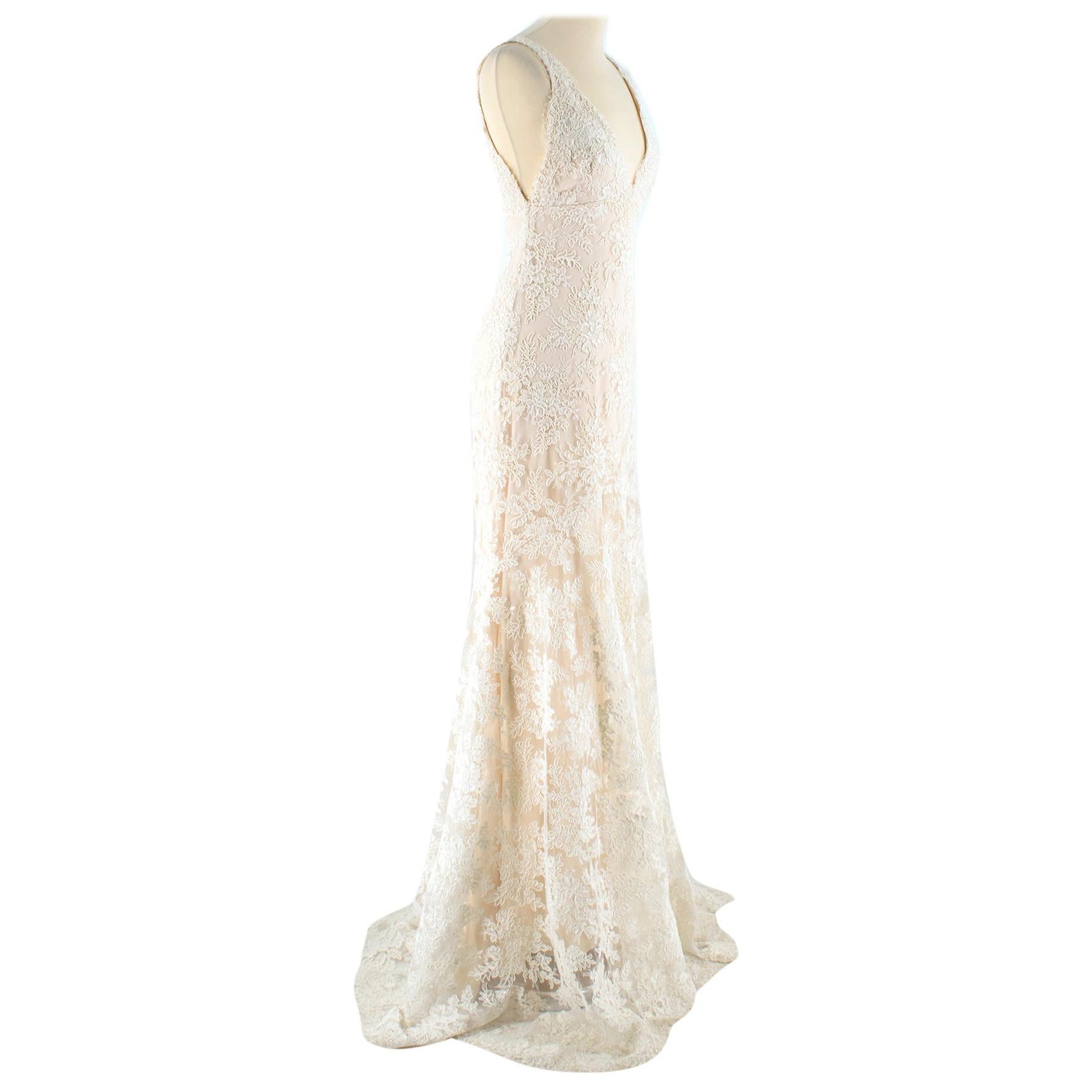 Monique Lhuillier Cream Lace Trumpet Wedding Dress 6 US