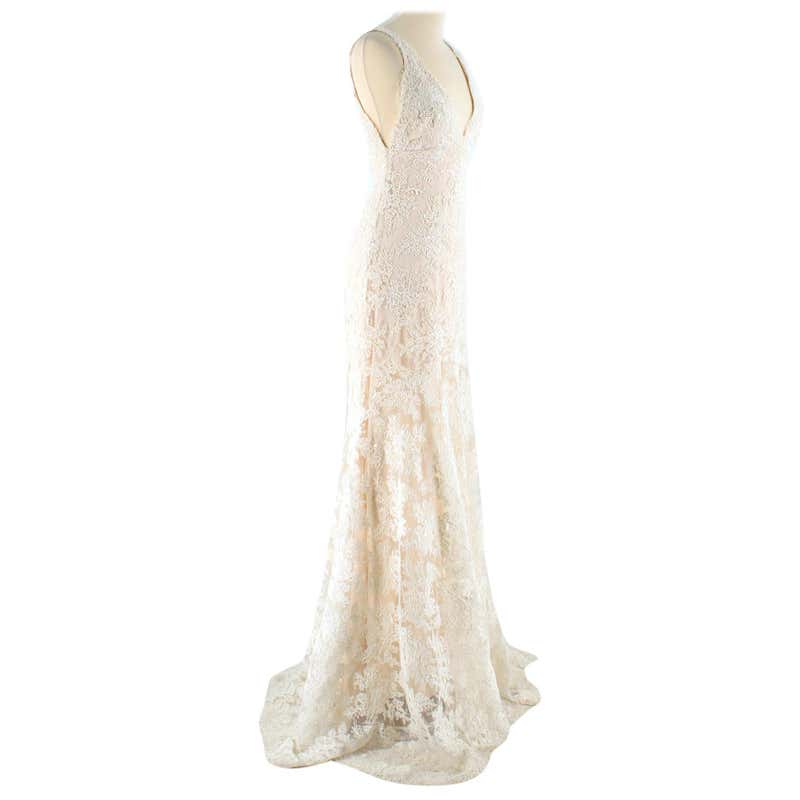 Monique Lhuillier Cream Lace Trumpet Wedding Dress 6 US at 1stDibs