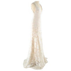 Used Monique Lhuillier Cream Lace Trumpet Wedding Dress 6 US