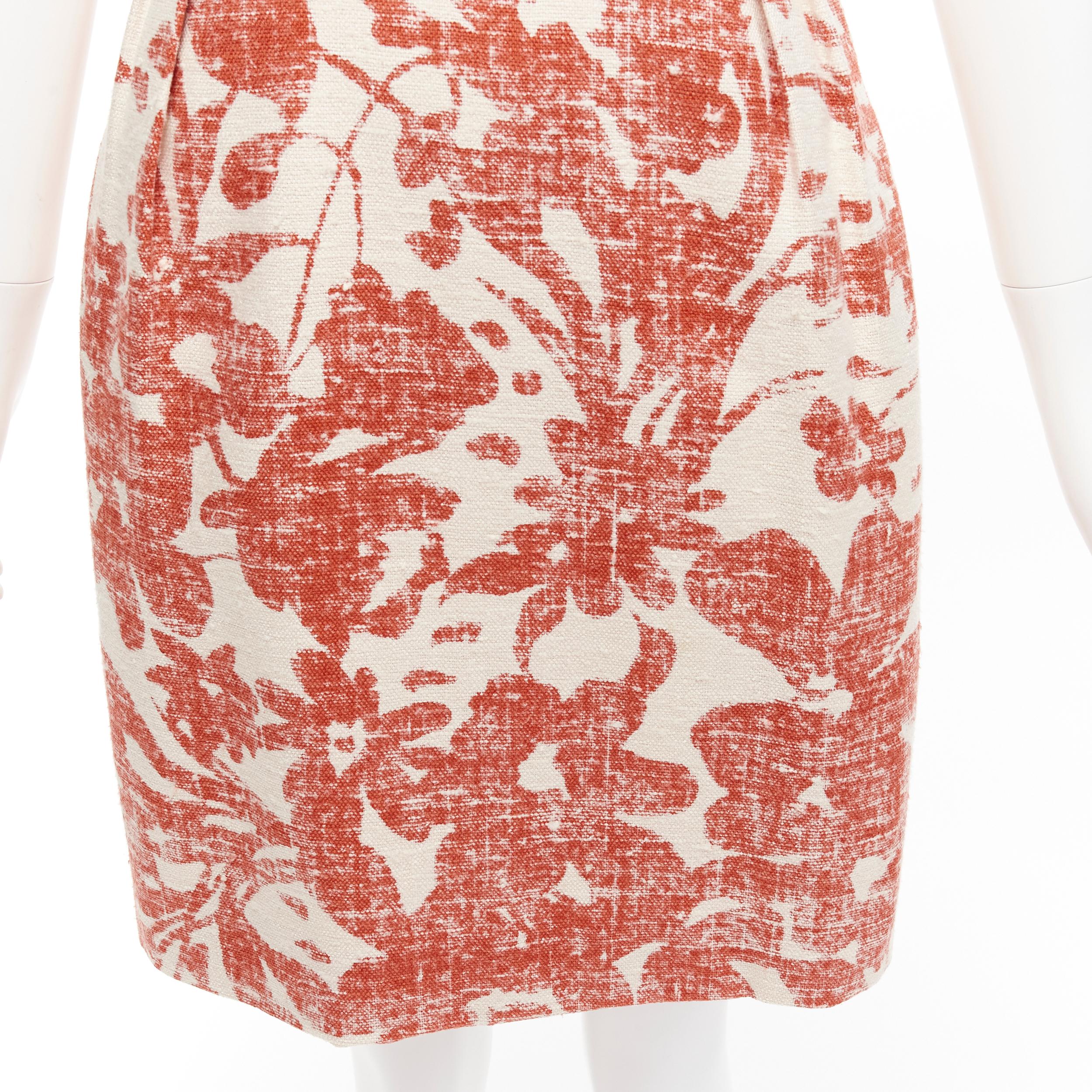 MONIQUE LHUILLIER cream red floral embellished collar sheath dress For Sale 3