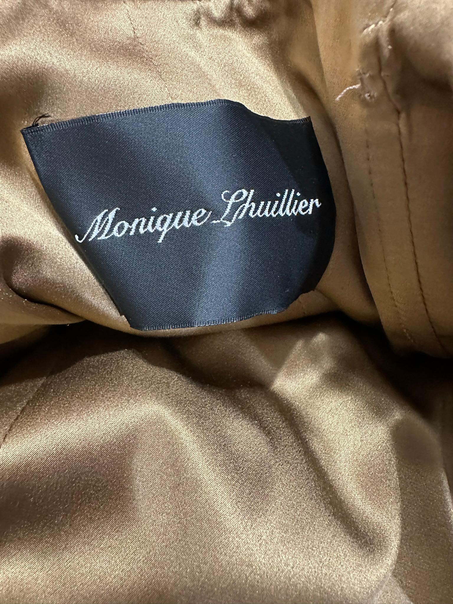 Monique Lhuillier Autunno 2011: abito senza spalline con stampa leopardata, drappeggiato e con corsetto Grande in vendita 10