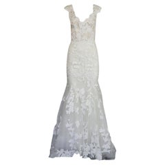 Monique Lhuillier Floral Appliquéd Tulle And Silk Wedding Gown Us 8 Uk 12