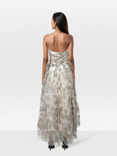 Monique Lhuillier - Abito floreale glitterato senza spalline - taglia M.