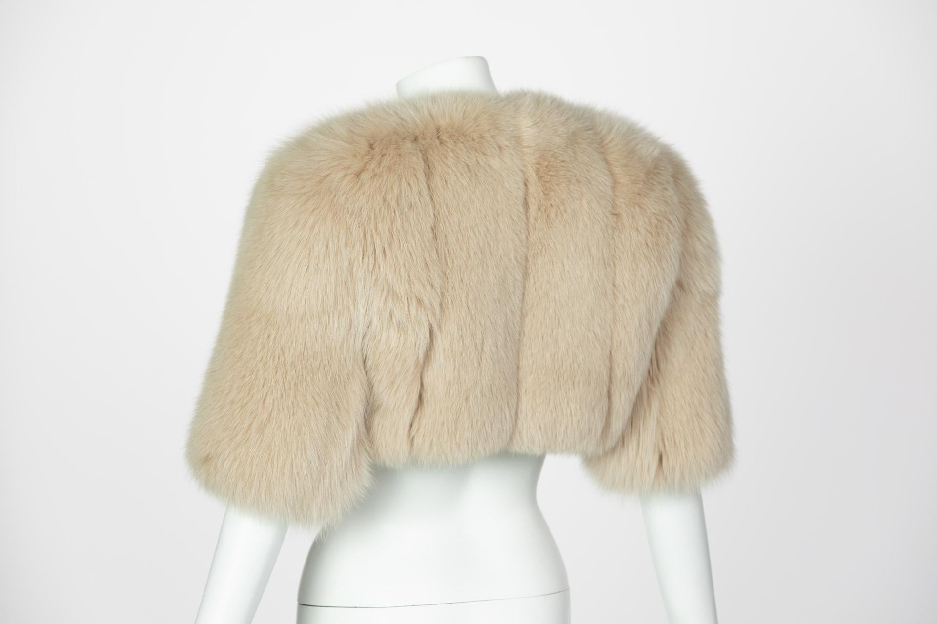 Beige Monique Lhuillier Fox Fur Cropped Bolero Jacket