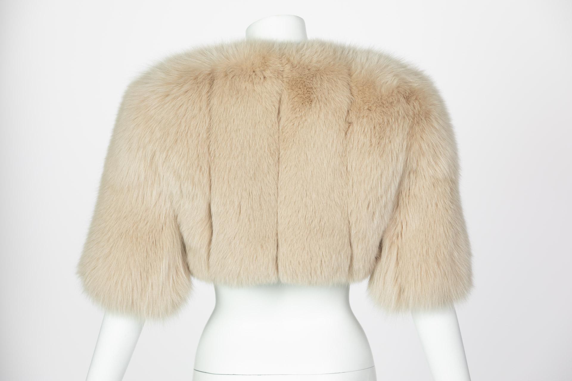 Monique Lhuillier Fox Fur Cropped Bolero Jacket In Excellent Condition In Boca Raton, FL