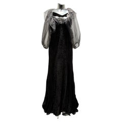 Monique Lhuillier FW 2006 Grey Lace Long Dress and Grey Mesh Shrug