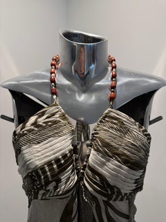 Monique Lhuillier Halterneck Kahki & White Pattern Dress