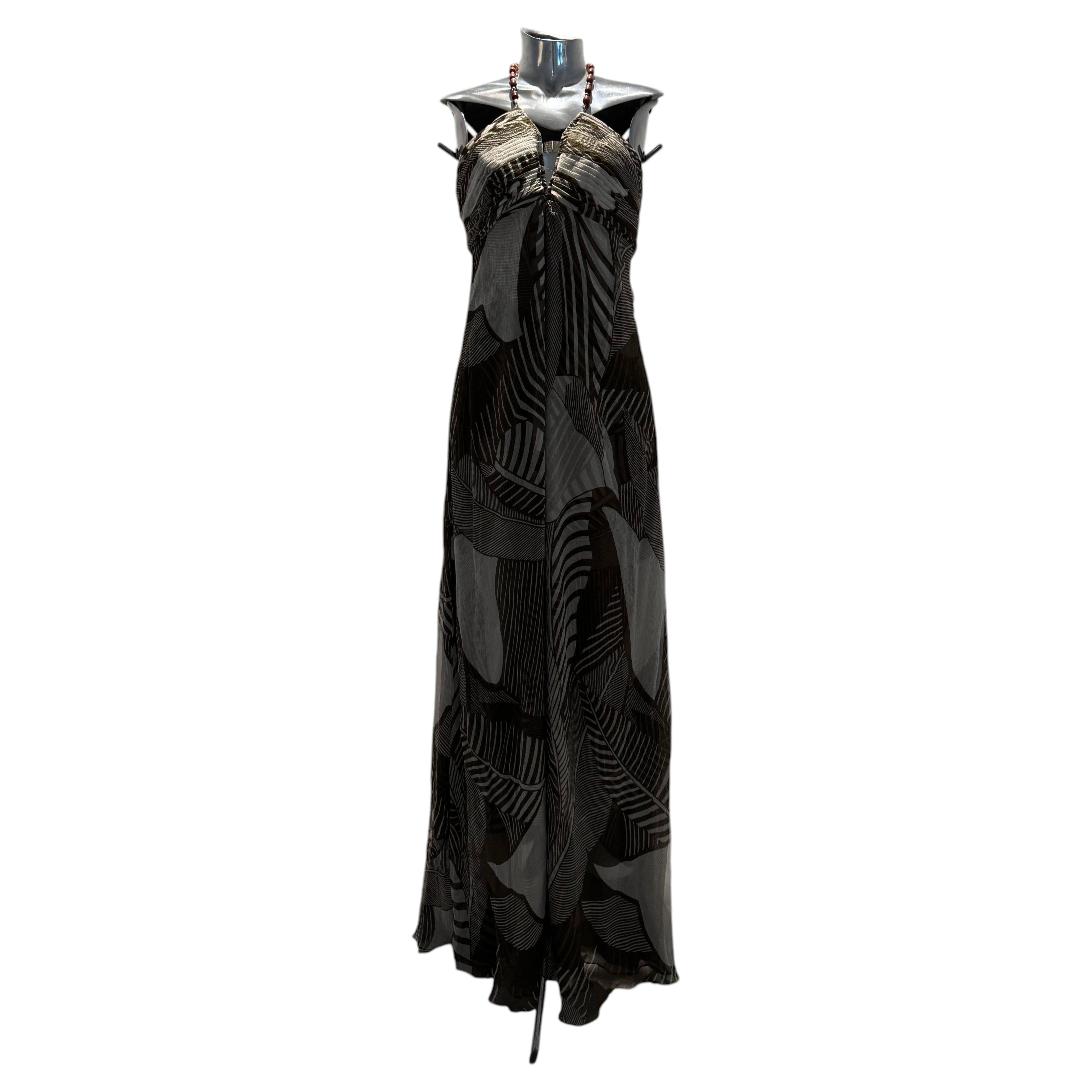 Monique Lhuillier Halterneck Kahki & White Pattern Dress For Sale