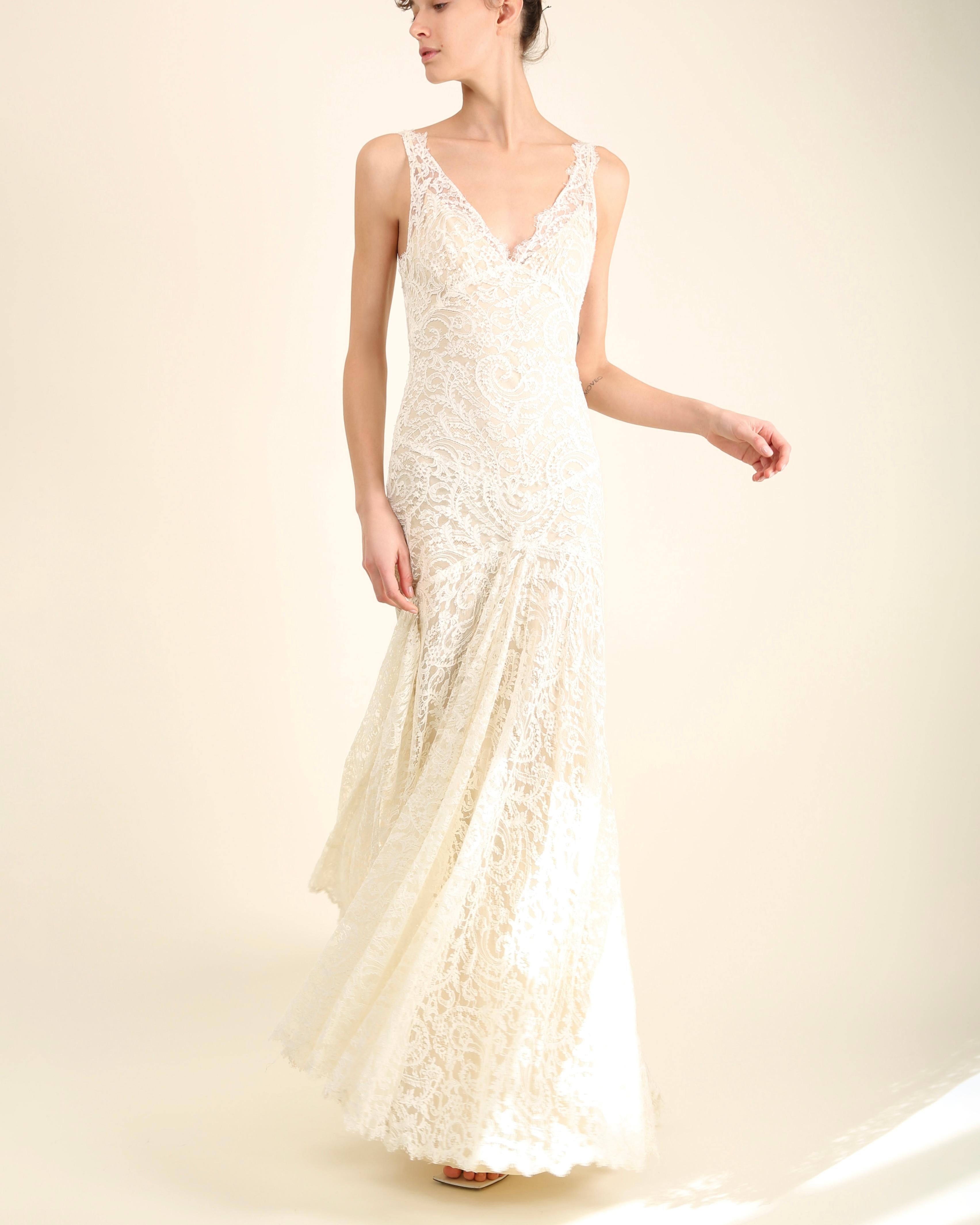 Monique Lhuillier ivory lace plunging backless wedding gown with train dress  8