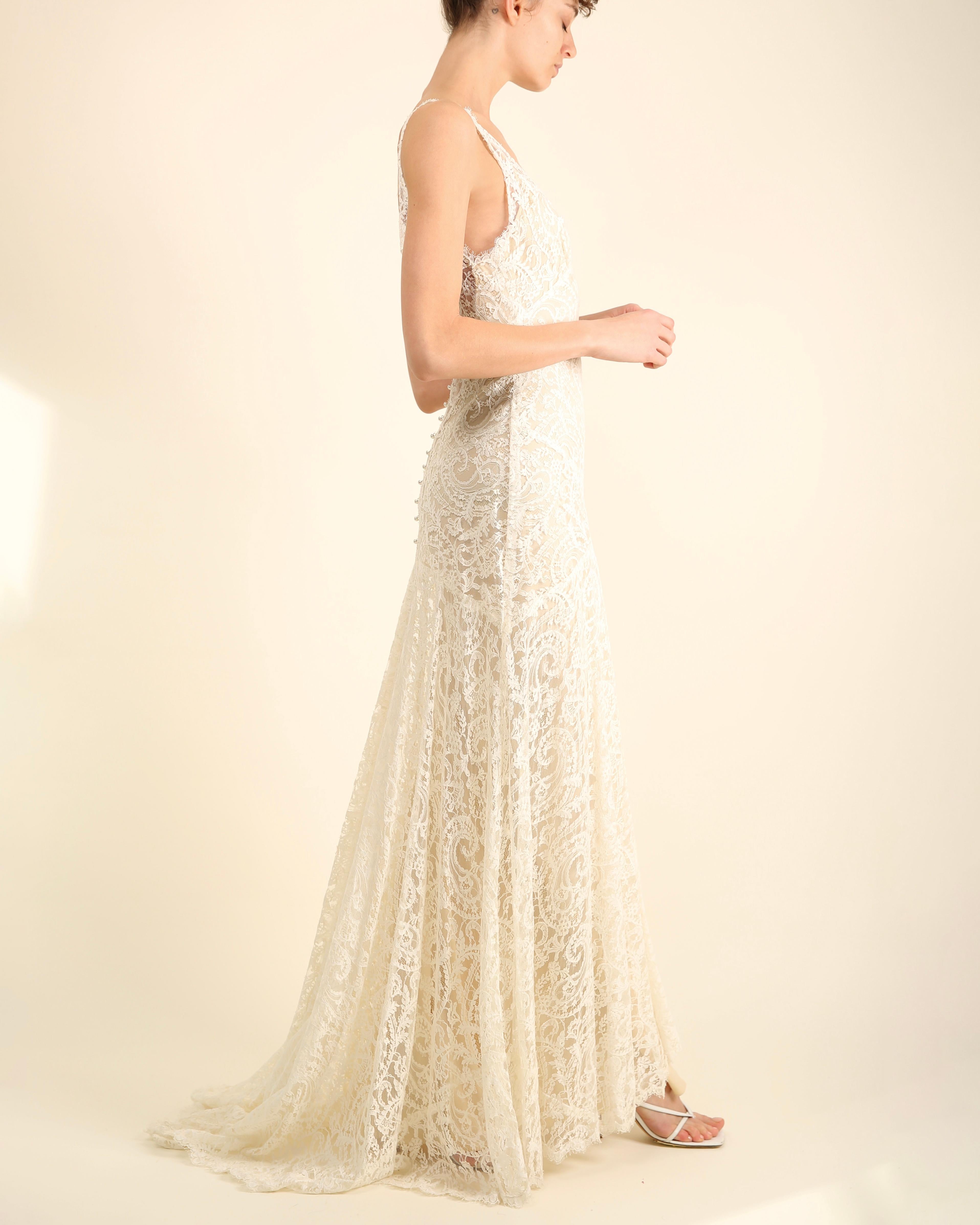Monique Lhuillier ivory lace plunging backless wedding gown with train dress  11