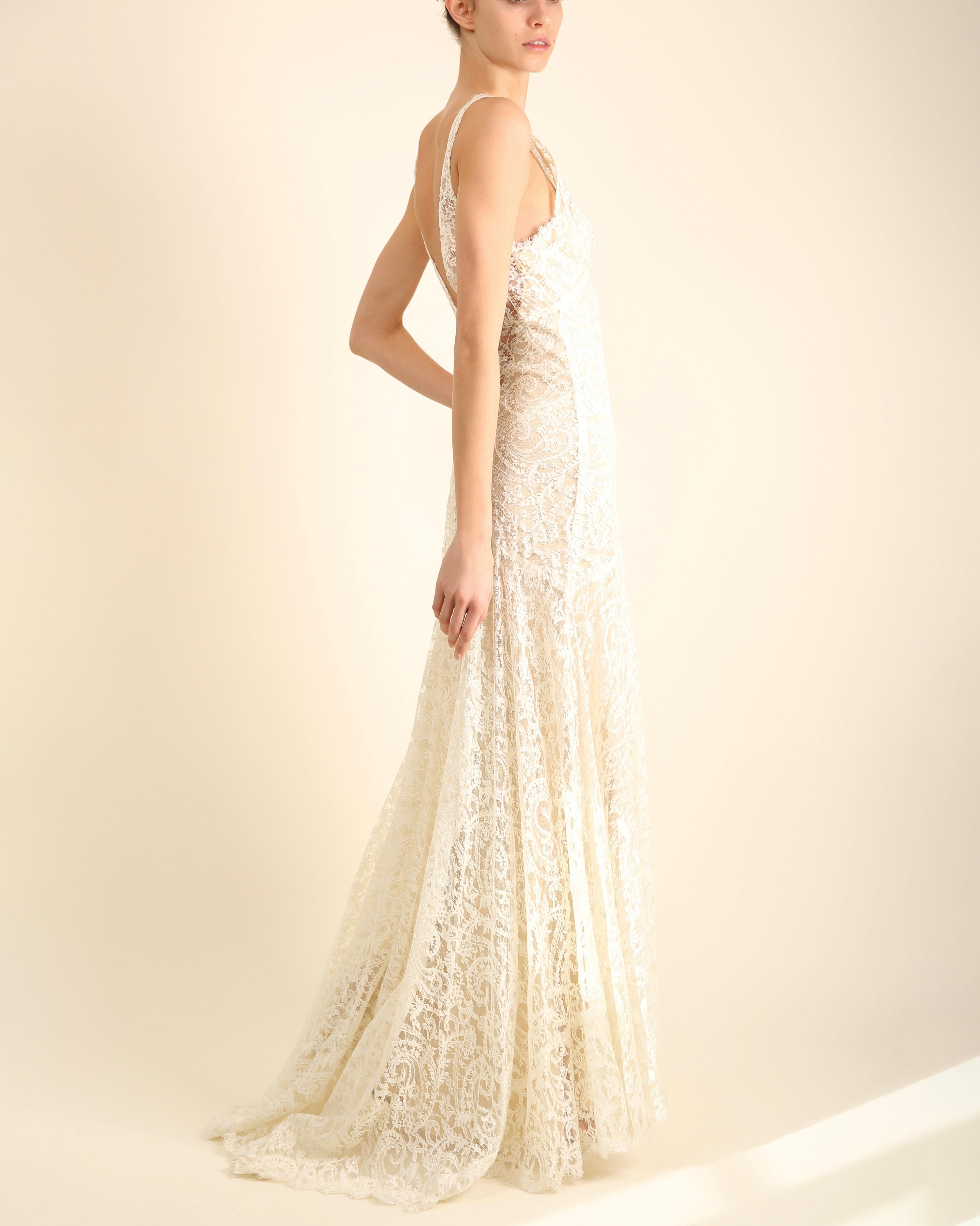 Monique Lhuillier ivory lace plunging backless wedding gown with train dress  3