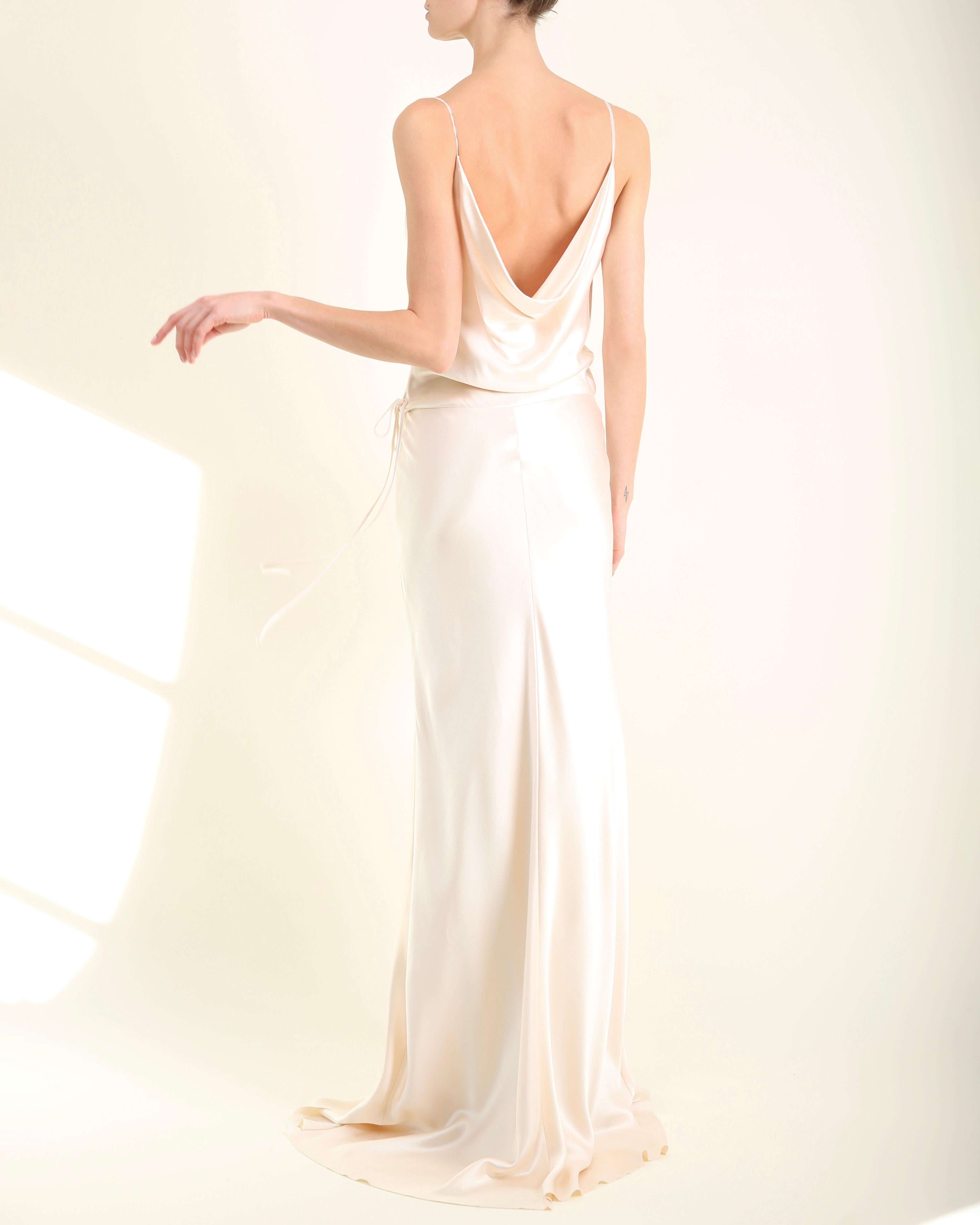 Monique L'huillier ivory silk draped wedding dress gown with low back and train For Sale 12