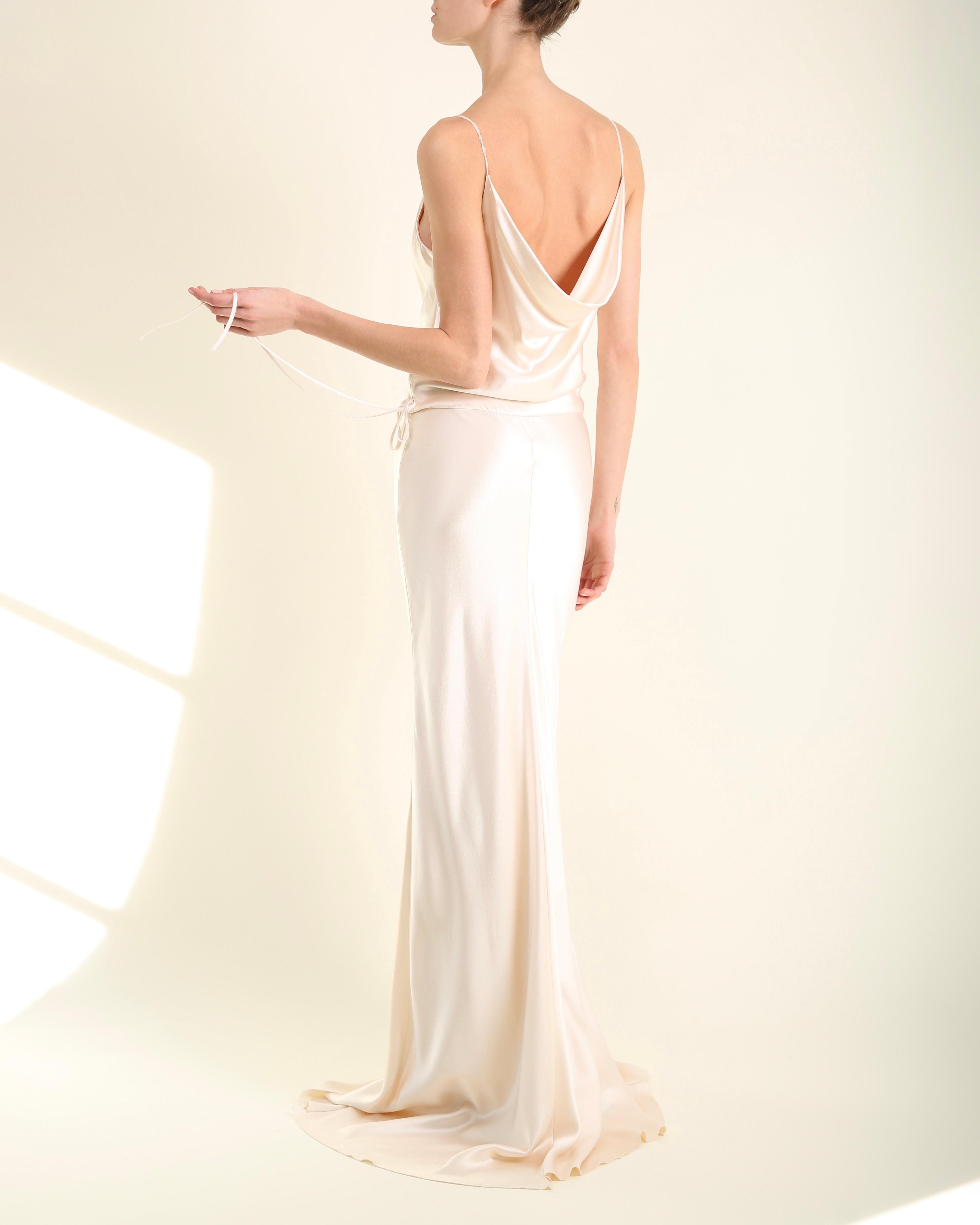 Monique L'huillier ivory silk draped wedding dress gown with low back and train For Sale 13