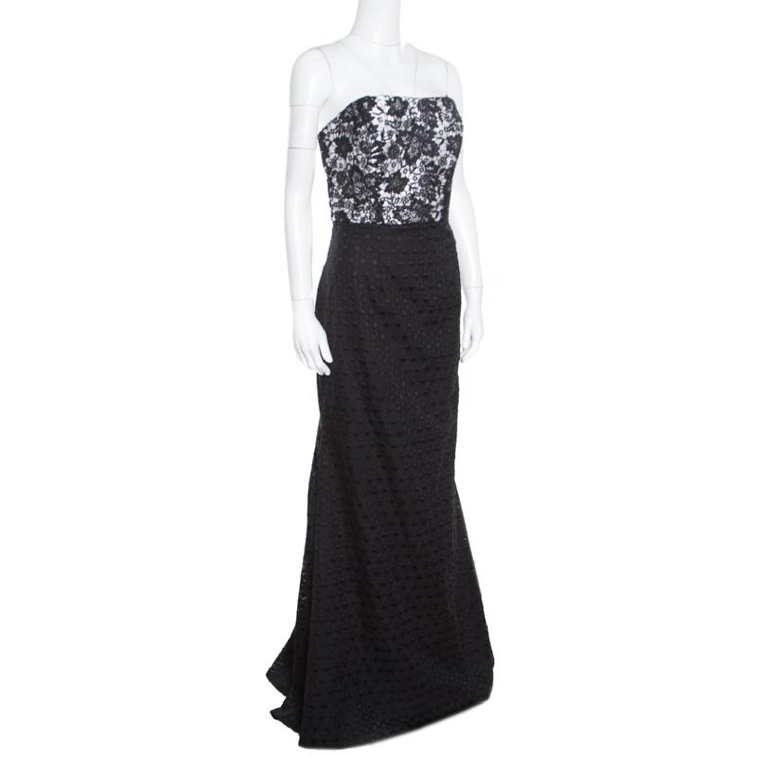 Monique Lhuillier Monochrome Floral Lace Bodice Detail Flared