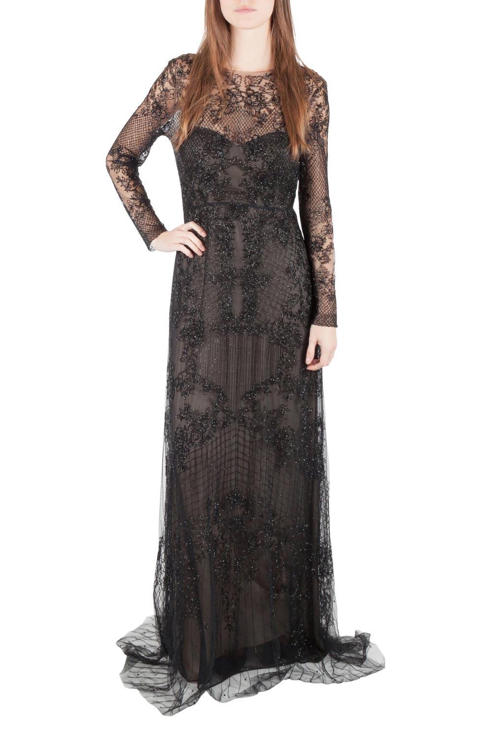 women's sequin embellished long sleeve chiffon gown