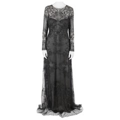 Monique Lhuillier Noir Black Embellished Long Sleeve Evening Gown S