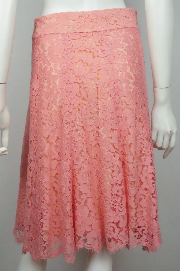 Monique Lhuillier Pink Coral Lace Skirt For Sale at 1stDibs