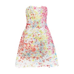 MONIQUE LHUILLIER pink neon tie dye floral lace applique fit flare dress US4 M