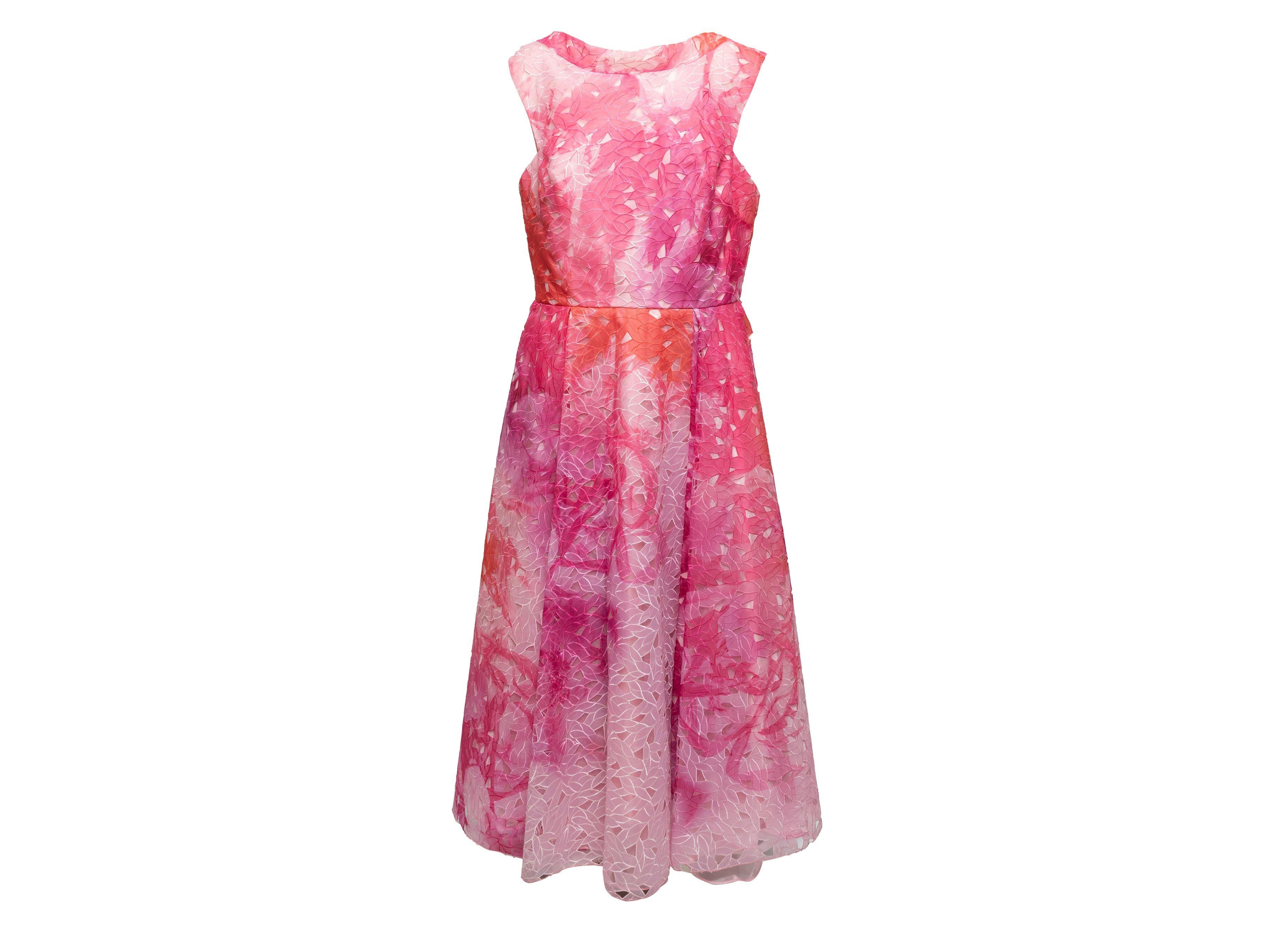 Monique Lhuillier Rosa & Rotes Kleid mit Blumendruck und Ausschnitt (Pink) im Angebot