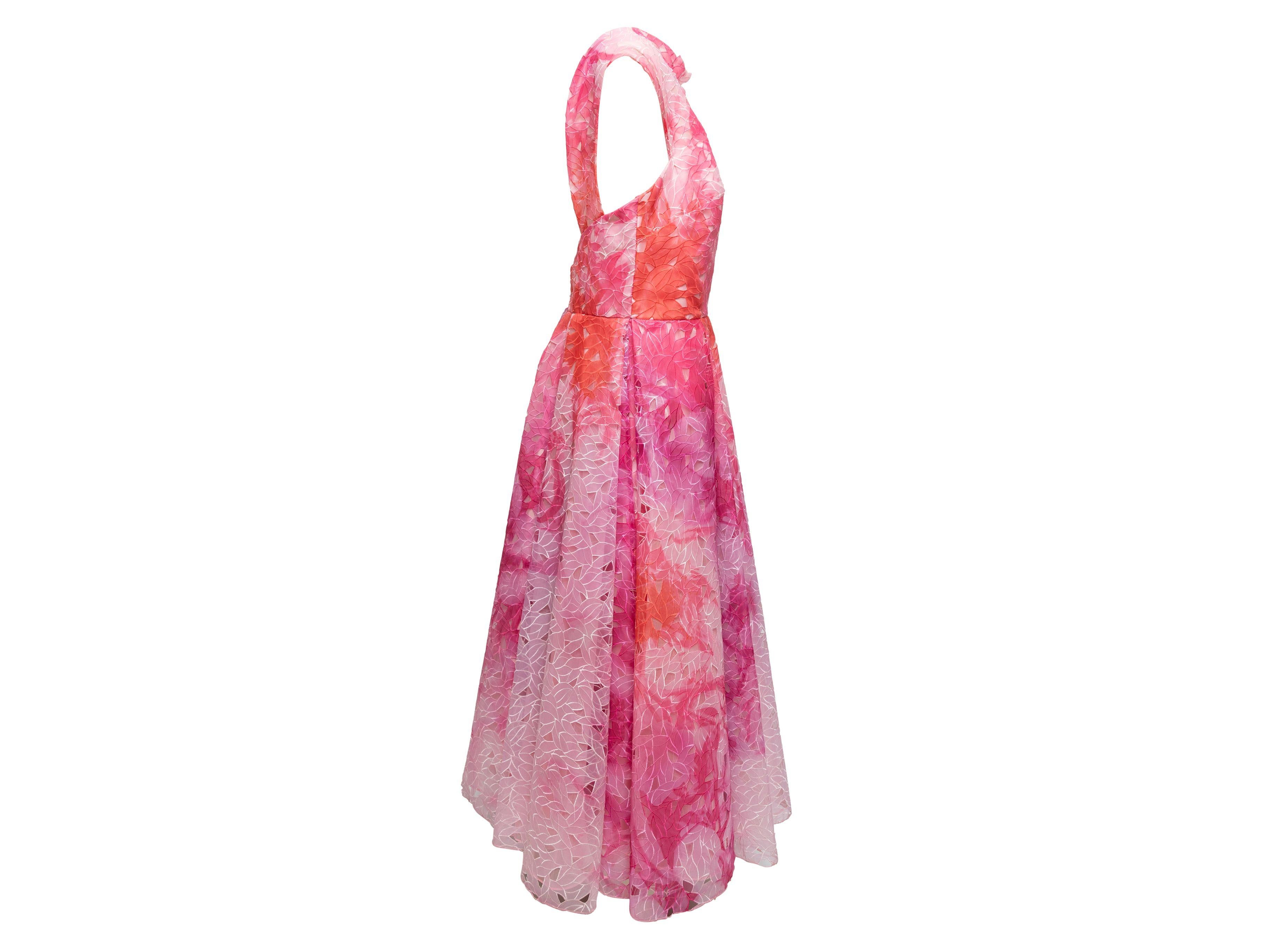 Women's Monique Lhuillier Pink & Red Floral Print Cutout Dress For Sale