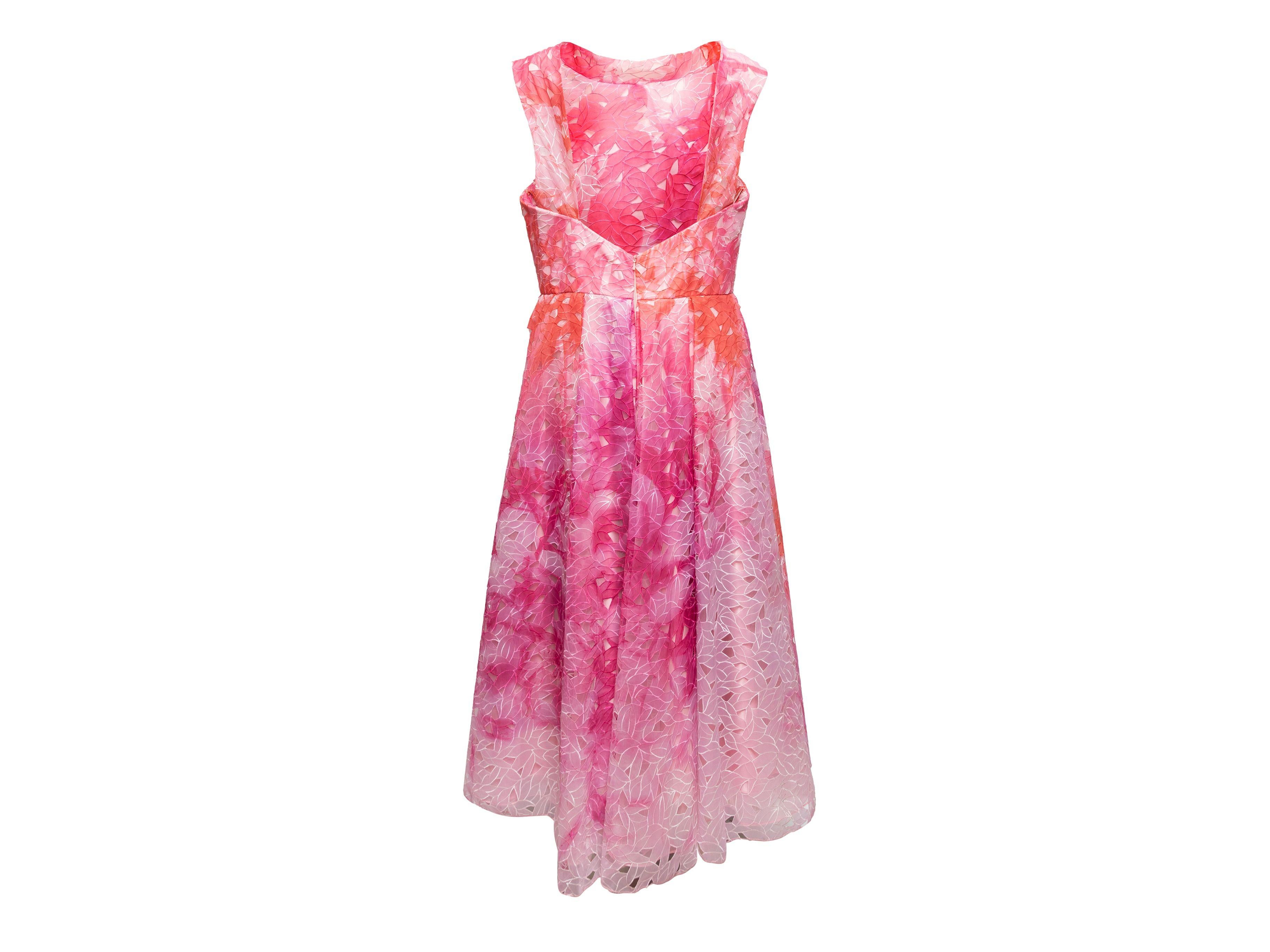 Monique Lhuillier Pink & Red Floral Print Cutout Dress For Sale 1