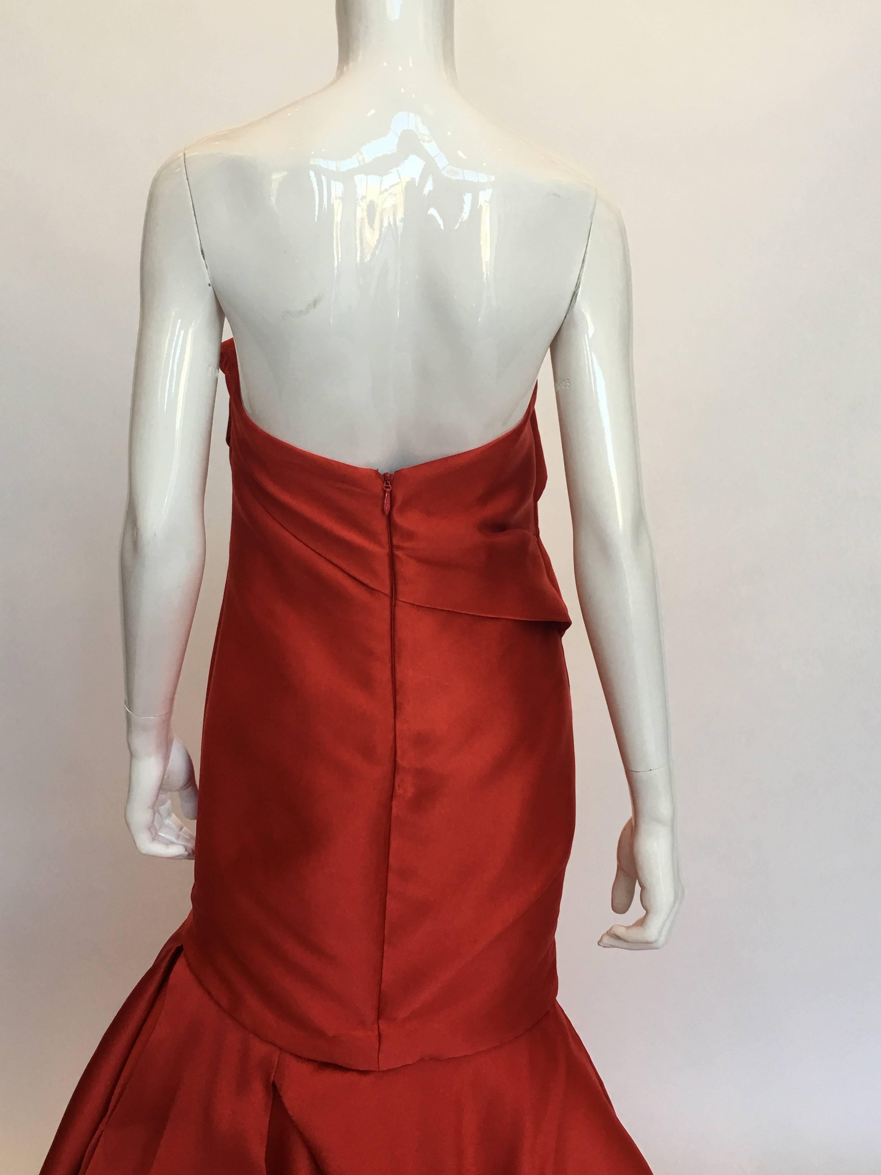 Women's or Men's Monique Lhuillier Red Silk Gown For Sale