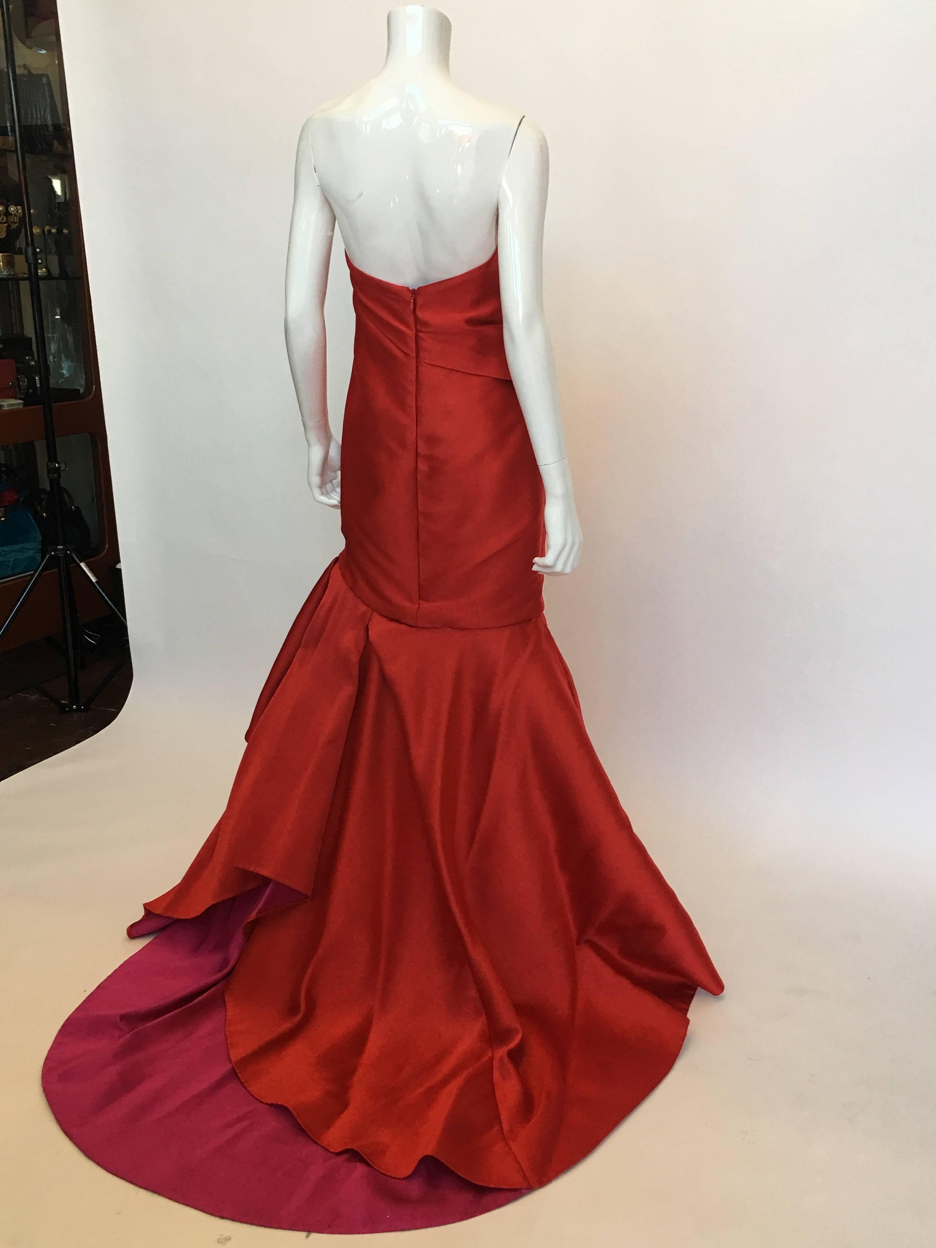 Monique Lhuillier Red Silk Gown For Sale 1