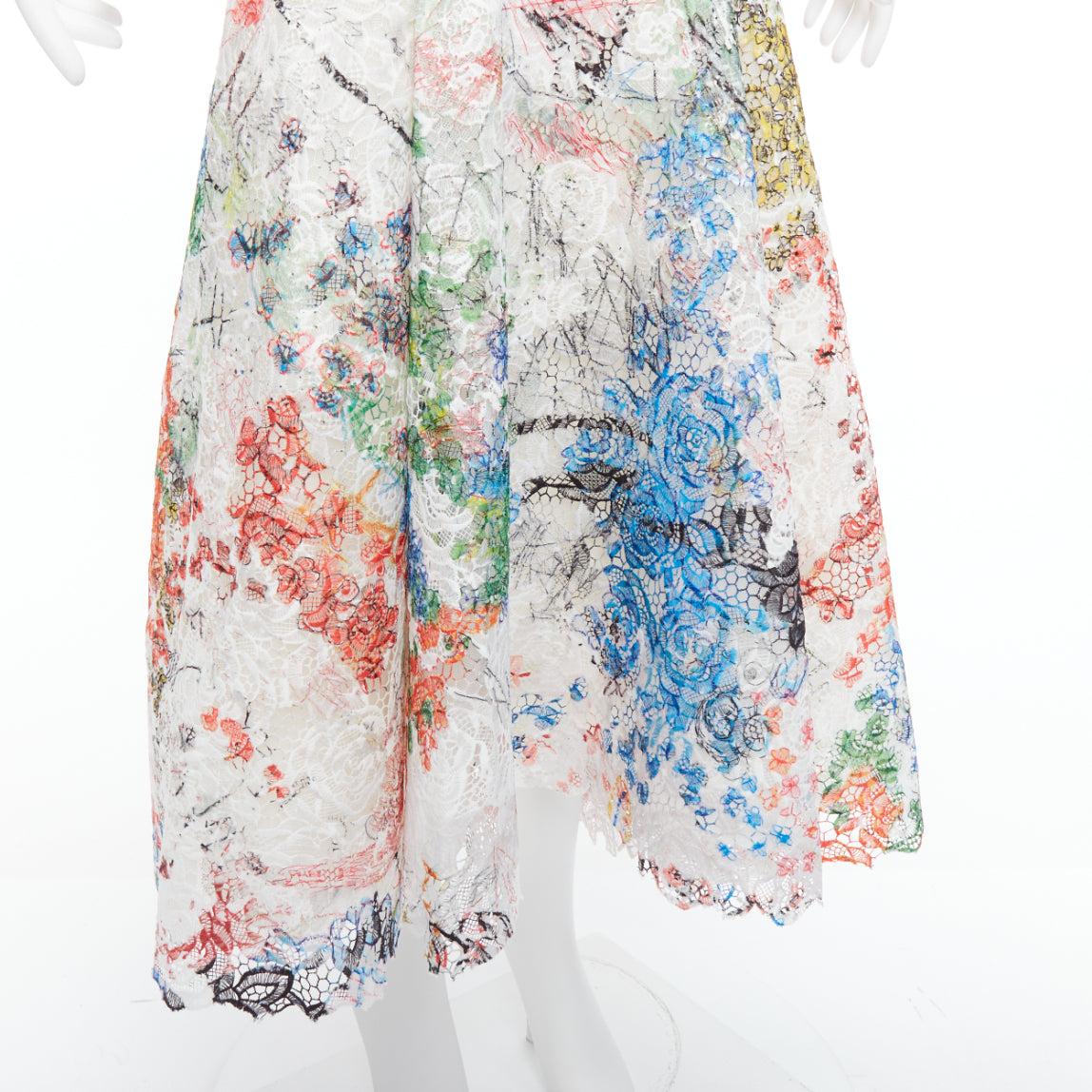 MONIQUE LHUILLIER Runway scribble print lace  lace strapless midi dress US8 M For Sale 2