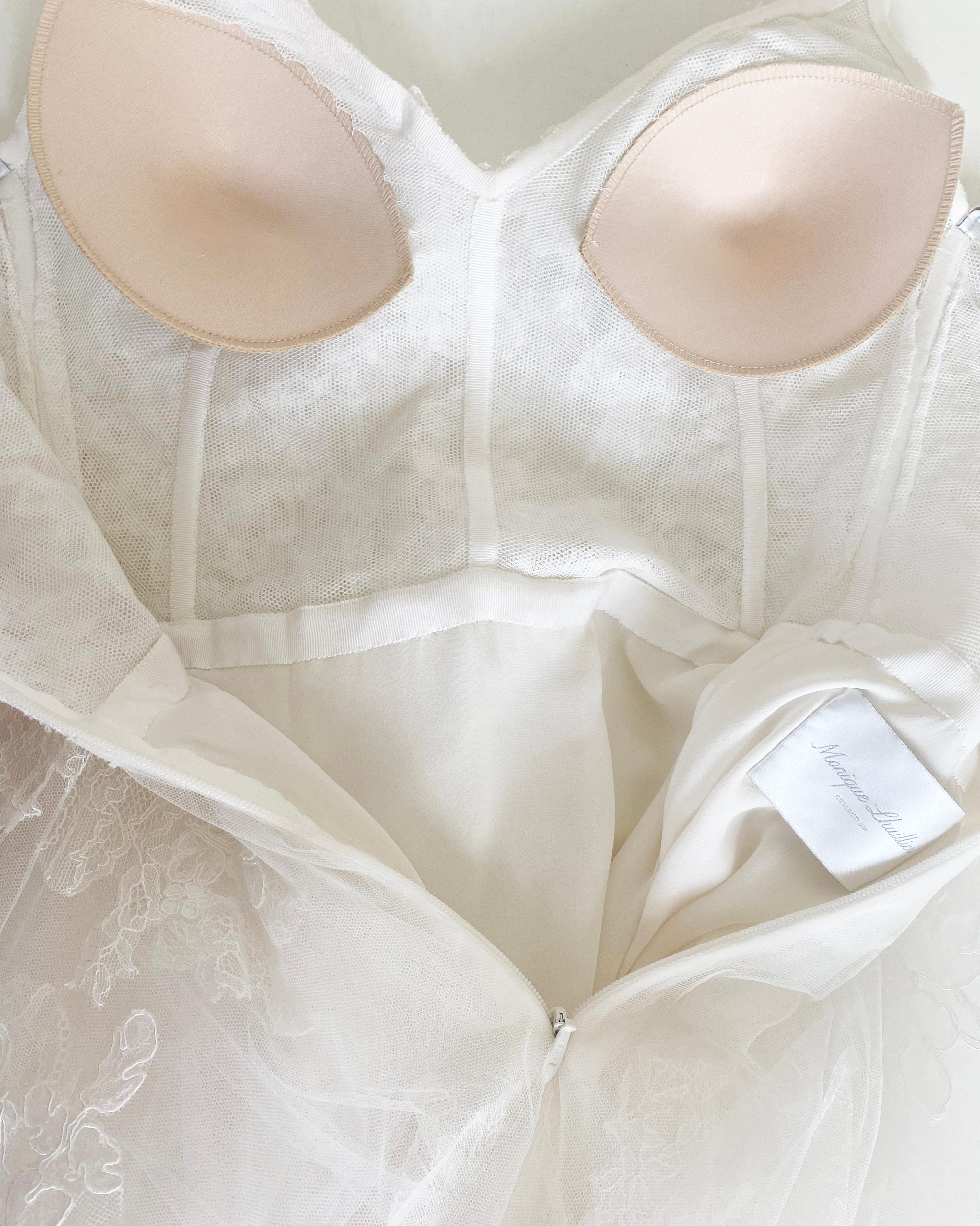 Monique Lhuillier S/S16 white floral lace sheer tulle wedding dress gown XS-S For Sale 11