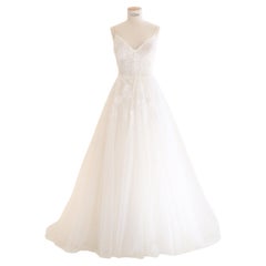 Monique Lhuillier S/S16 vestido de novia de tul transparente y encaje floral blanco XS-S