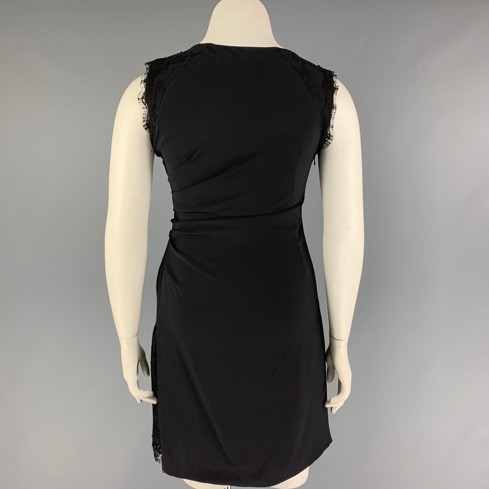 MONIQUE LHUILLIER Size 10 Black Viscose Polyester Shift Dress In Good Condition For Sale In San Francisco, CA