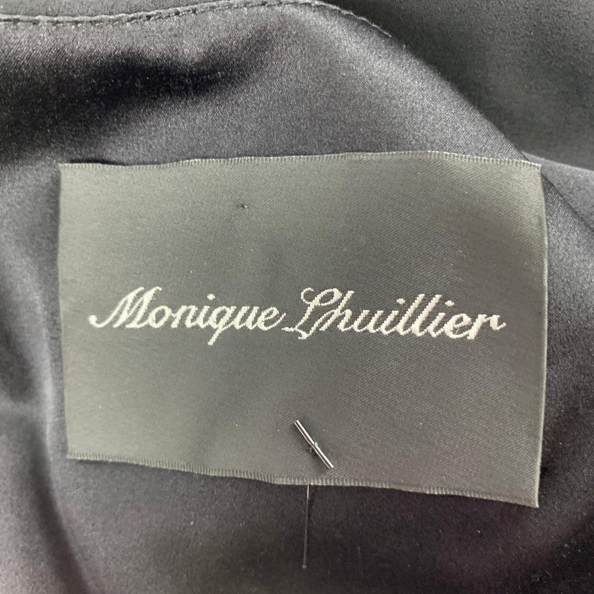 MONIQUE LHUILLIER Size 10 Black Viscose Polyester Shift Dress For Sale 2