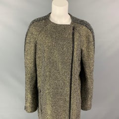 MONIQUE LHUILLIER - Manteau en tweed mélangé acrylique gris et or, taille 10
