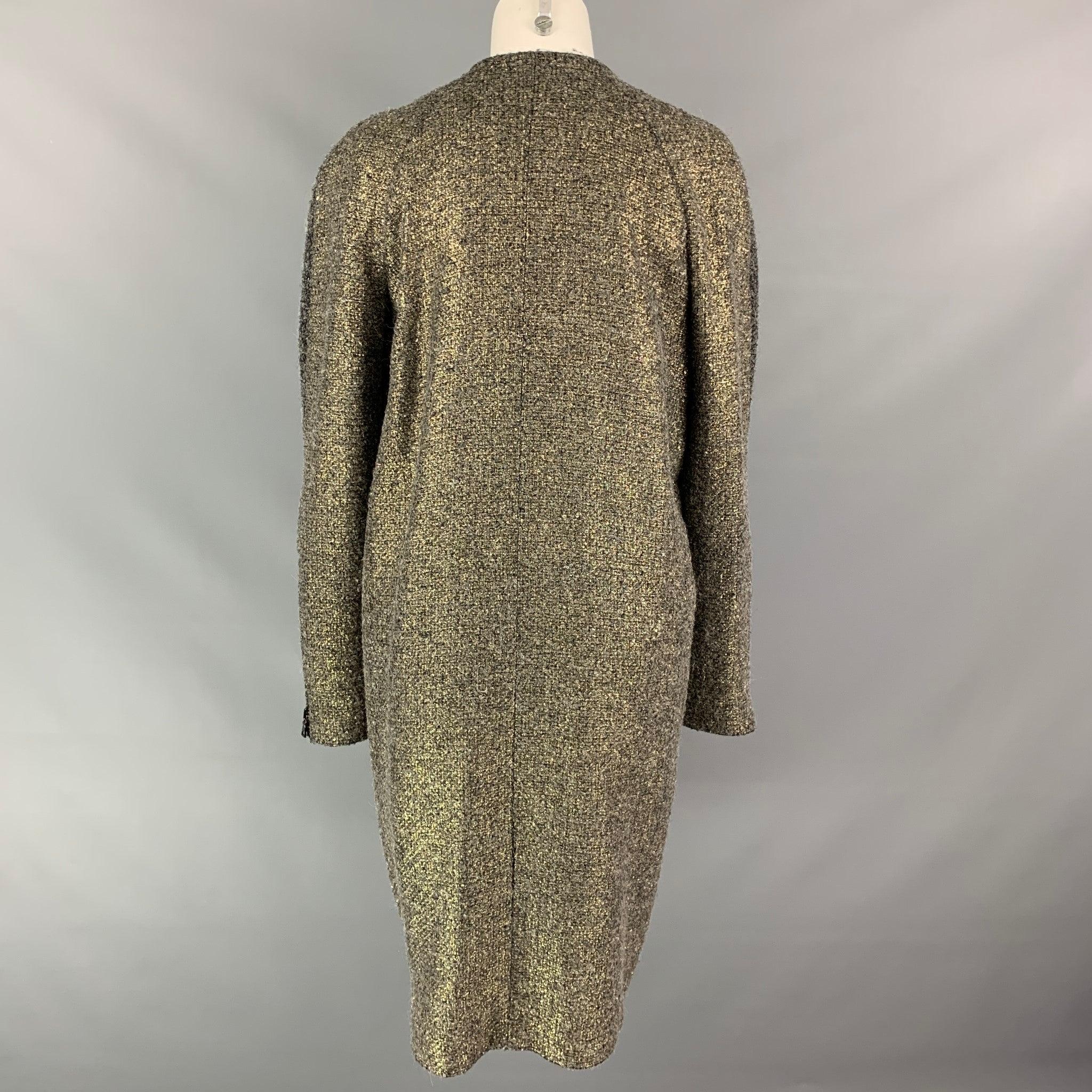 Women's MONIQUE LHUILLIER Size 10 Grey & Gold Acrylic Blend Tweed Coat For Sale
