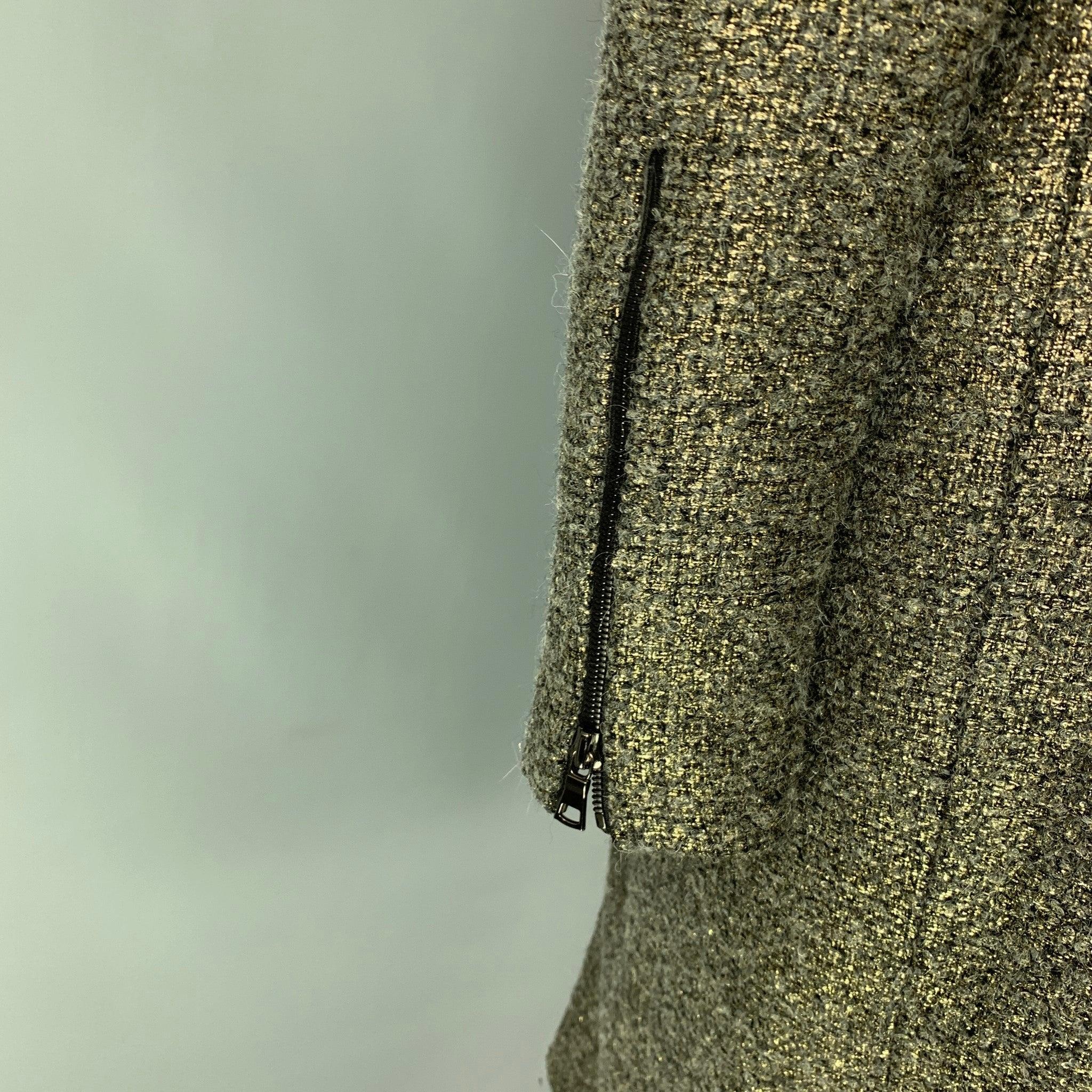 MONIQUE LHUILLIER Size 10 Grey & Gold Acrylic Blend Tweed Coat For Sale 1