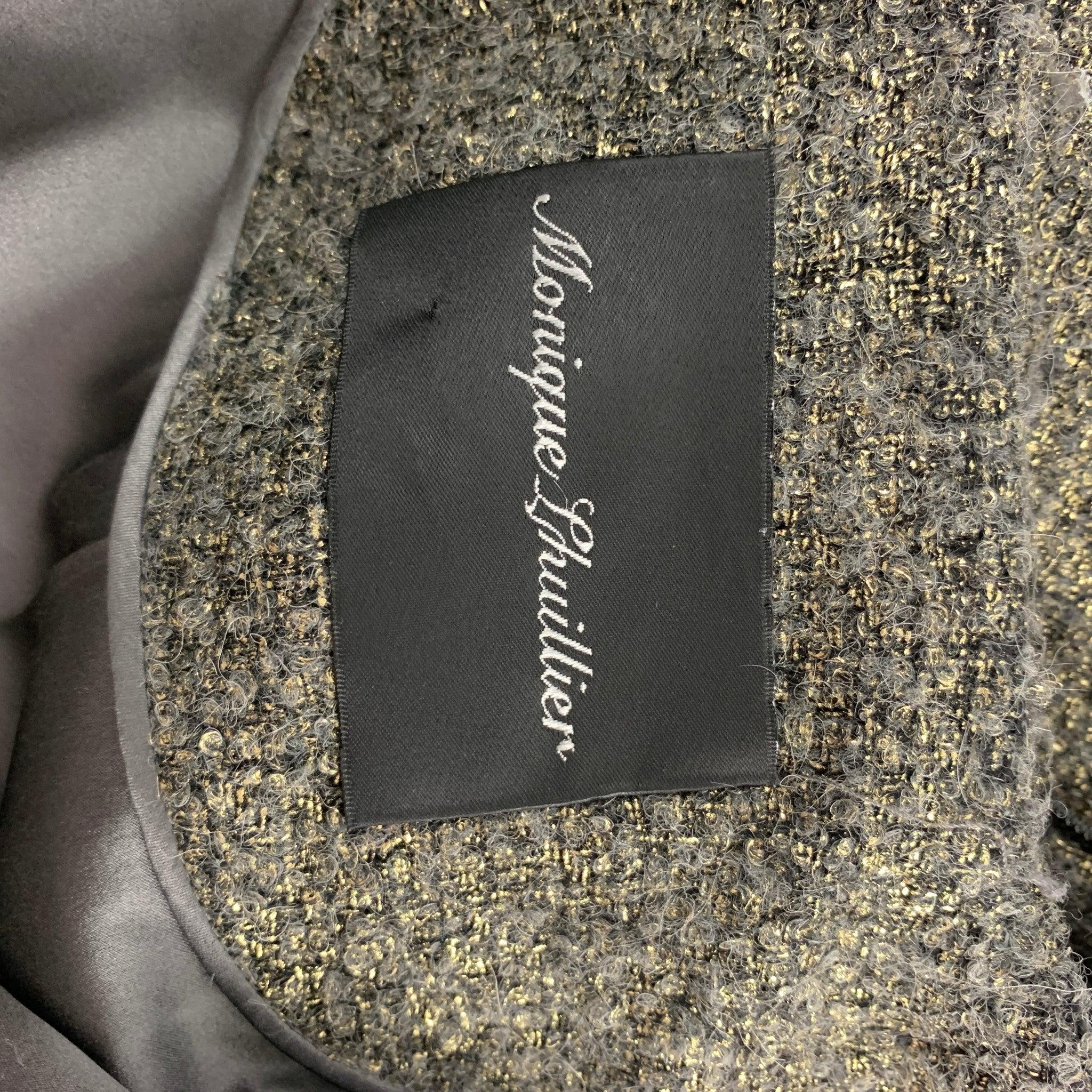 MONIQUE LHUILLIER Größe 10 Grau & Gold Acrylmischung Tweed-Mantel im Angebot 4
