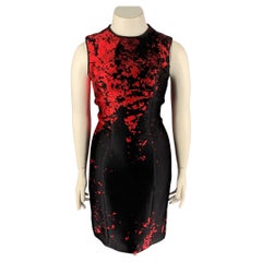 MONIQUE LHUILLIER Size 10 Red Black Wool Lycra Abstract Sheath Dress