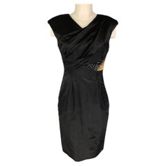 MONIQUE LHUILLIER Size 4 Black Gold Silk Rayon Sequined Cocktail Dress