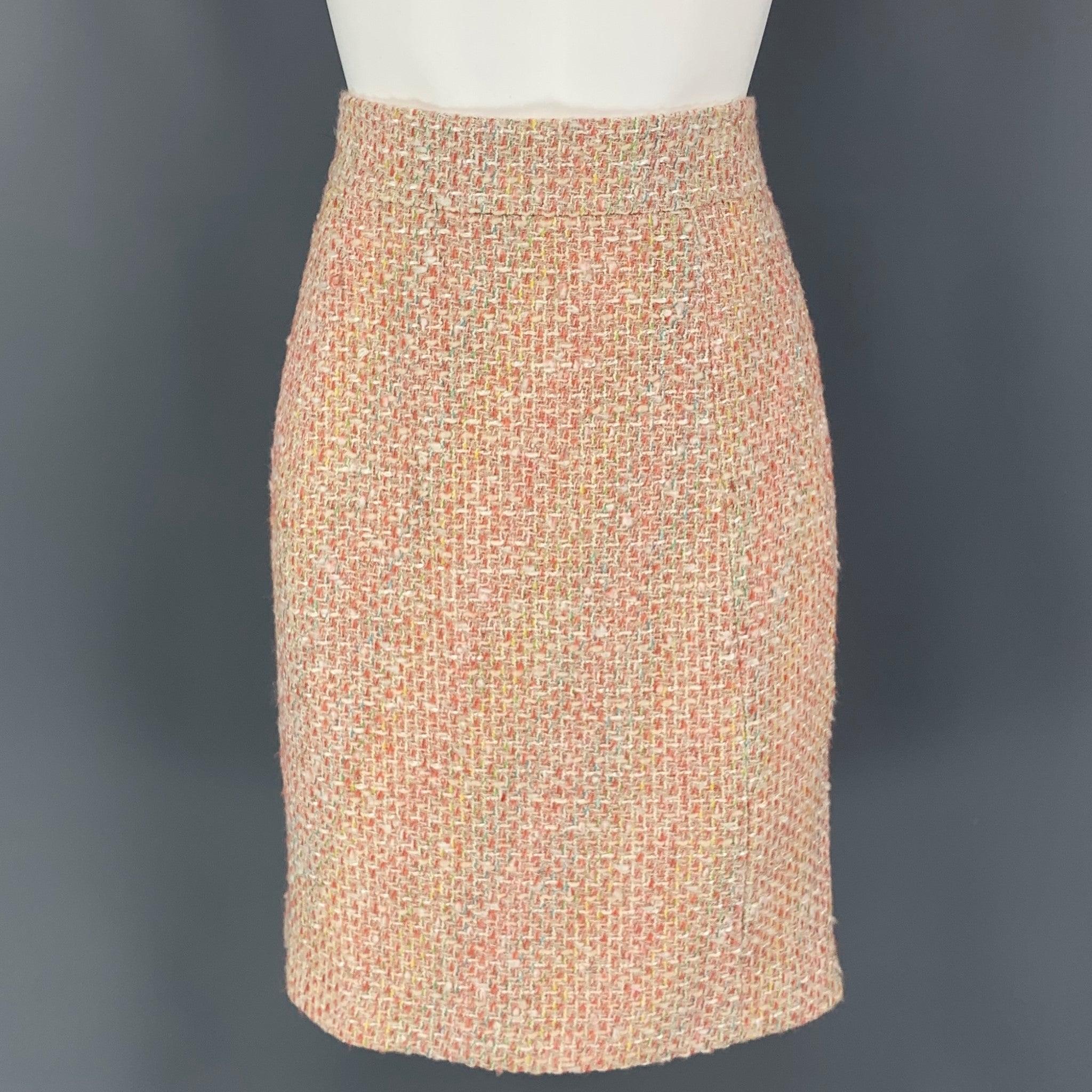 MONIQUE LHUILLIER Size 6 Beige Salmon Viscose Blend Tweed Zip Up Skirt Set For Sale 2