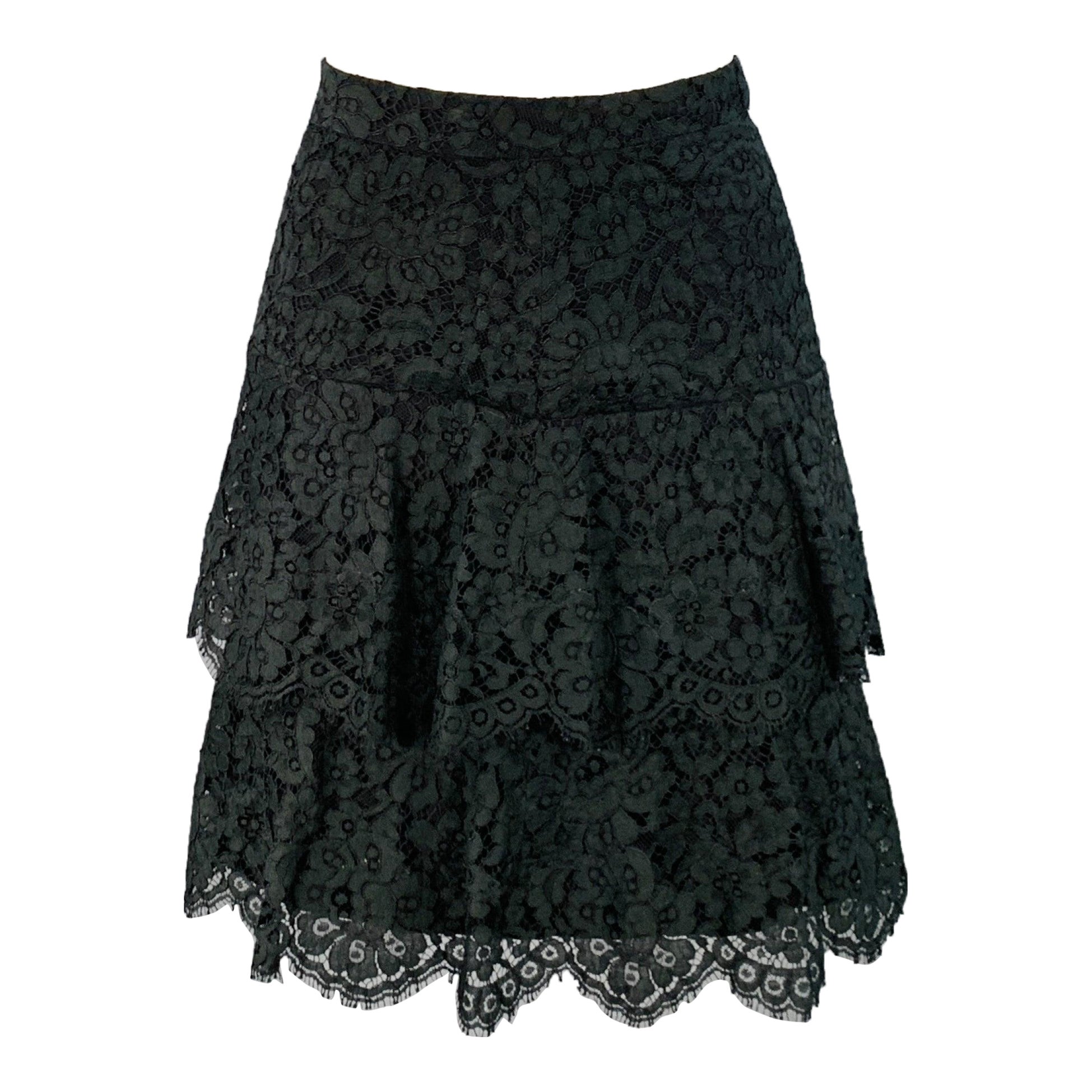 MONIQUE LHUILLIER Taglia 8 Gonna al ginocchio in pizzo misto cotone nero in vendita