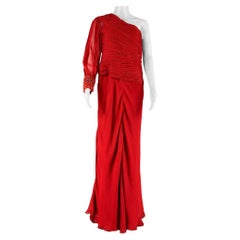 MONIQUE LHUILLIER Size M Red One Shoulder Gown